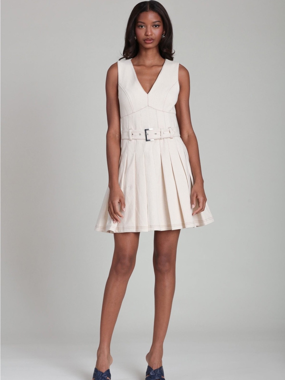 AVEC LES FILLES DENIM BELTED FIT & FLARE MINI DRESS NOWT SIZE 2